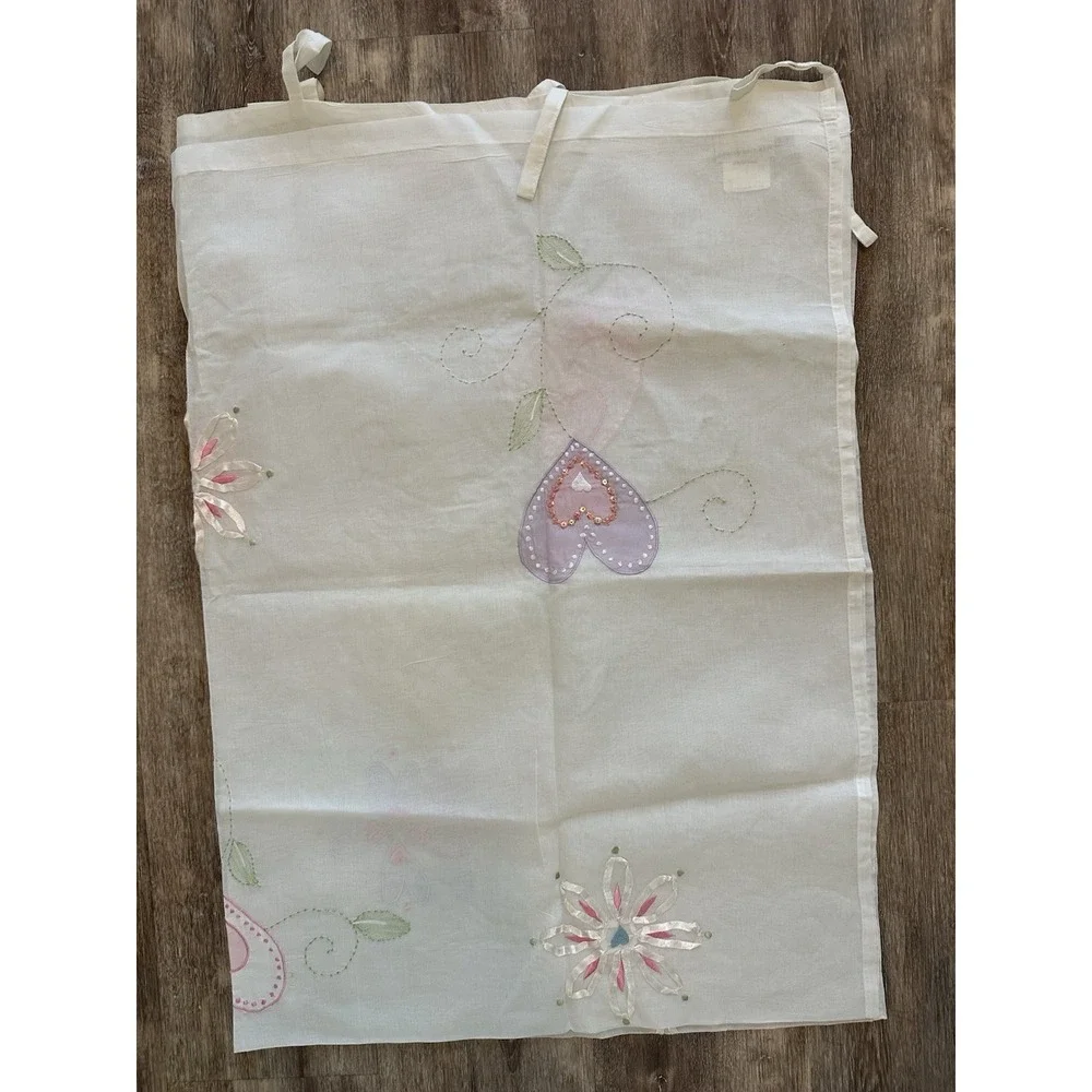 Pottery Barn Kids Sheer Curtain Panel Applique Flowers Pink 44x84 Tab Top Cotton